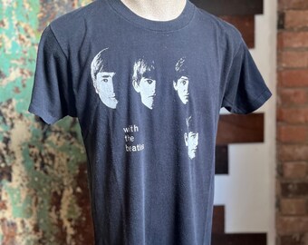 Vintage 1970s 1980s Black With The Beatles T Shirt Small