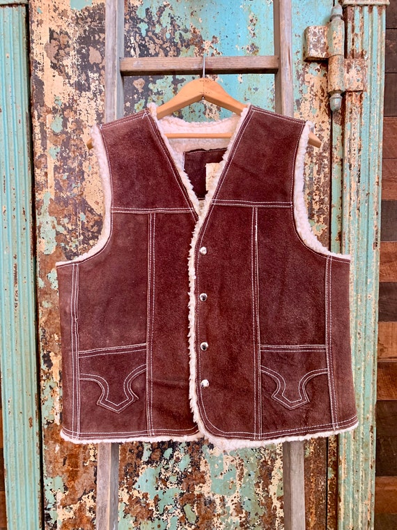 Vintage 1970s Dark Leather Suede Vest Medium