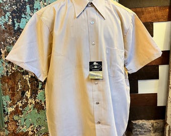 Vtg 60s Penneys Towncraft Plus Yellow & Blue Striped Polyester
