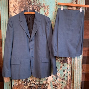 Vintage 1960s Blue Two Piece Suit 44R