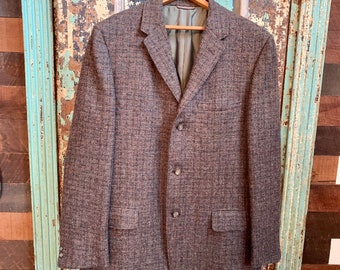 Vintage 1950s 1960s Tweed Wool Three Button Sport Coat Size 43