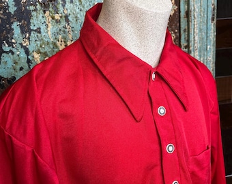 Vintage 1960s 1970s David Homscu Red Long Sleeve Shirt Large