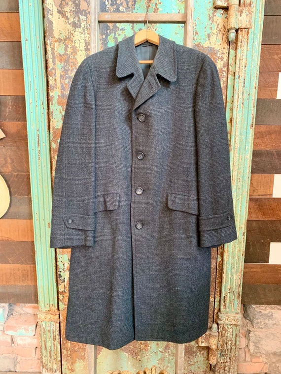 Vintage 1950s 1960s Black Wool Overcoat Size 47 - image 1