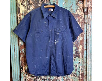 Camisa de trabajo vintage Lee con estampado de salpicaduras de pintura, talla 3XL