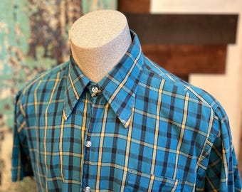 Vintage 1960s Island In The Sun Sanforized Plaid Shirt Sleeve Shirt Large