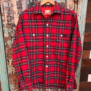 Vintage Plaid Loop Collar long Sleeve Shirt Medium