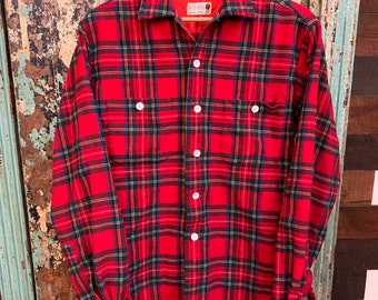 Vintage Plaid Loop Collar long Sleeve Shirt Medium