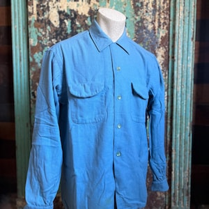 Vintage 1950s Midston Wool Nylon Loop Collar Rockabilly Shirt Large