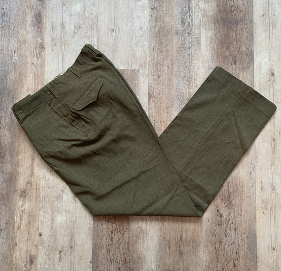 35x35 Vintage 1940’s Green Military Field Trousers - image 1