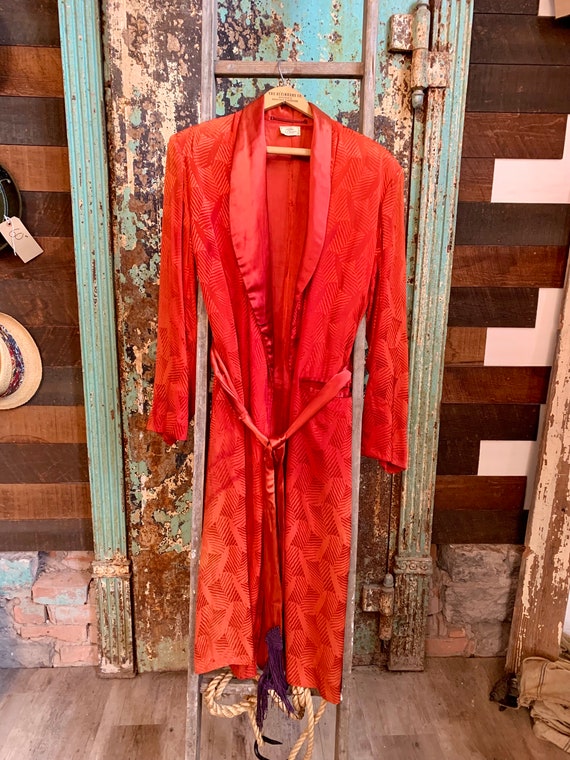 Vintage 1950s  Red Silk Robe Large - image 1