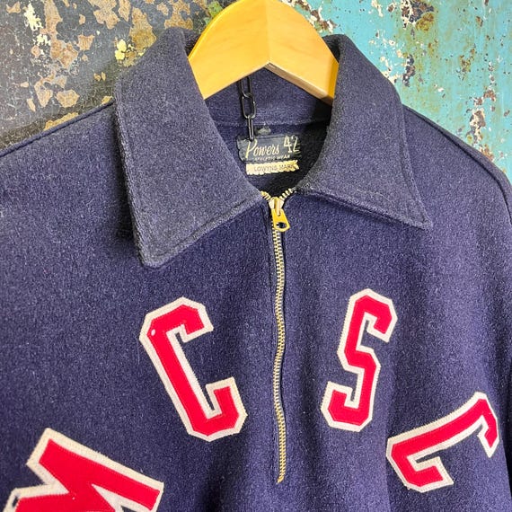 Vintage 1940s Blue Wool  Zip Sports Jacket Large - image 3