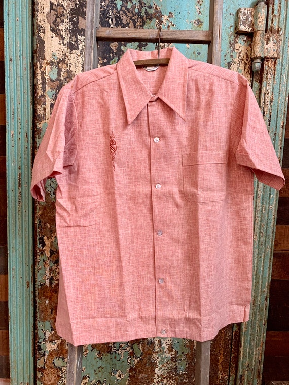 Vintage 1960s 1970s NOS Salmon Aloha Shirt XL