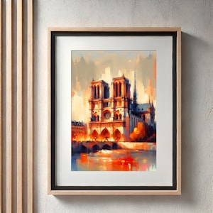 Notre Dame Cathedral Oil Painting Wall Art, Europe Landmark, Gothic Architecture, Paris Destination, French Culture History, Home Decor