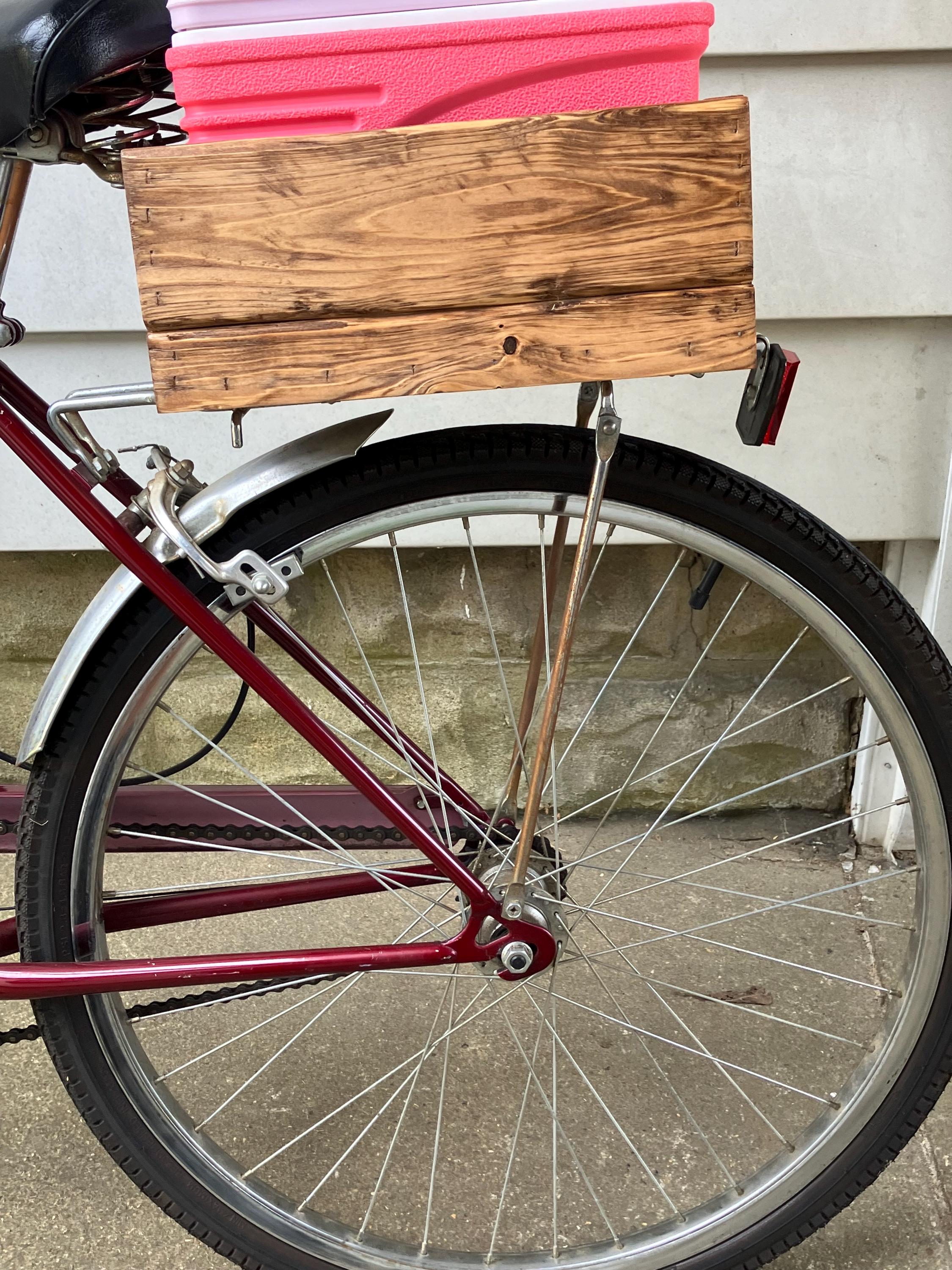 Handmade Wooden Bicycle Cargo Crate, Stained Wood Bike Storage Box ...
