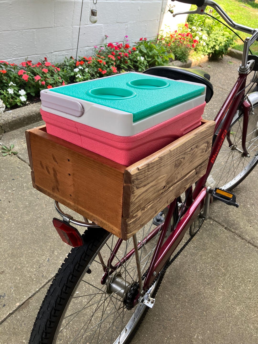 Handmade Wooden Bicycle Cargo Crate, Stained Wood Bike Storage Box ...