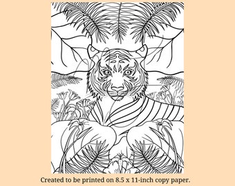 Tiger With Tiger Lilies Downloadable Coloring Page