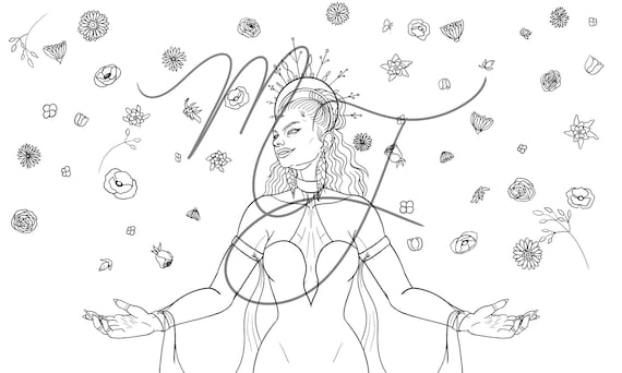 Flower Queen Downloadable Coloring Page | Etsy