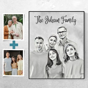 Custom Pencil Family Portrait: Combine Photos, Add Loved One (Digital File)