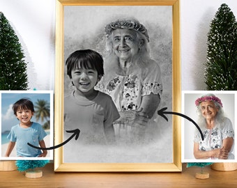 Verstorbenen jemanden zum Foto hinzufügen, Familienporträt von Fotos, Verlust von Vater-Mutter, Kombinieren Sie Fotos, Gedenkgeschenk für Papa Mama, Weihnachtsgeschenk