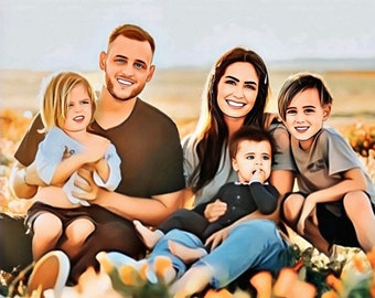 Custom Cartoon Family Portrait from Photo, Personalized Gift (Digital)