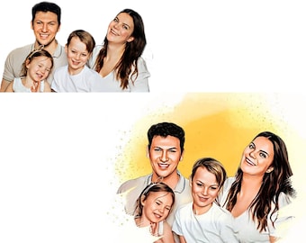 Personalized Cartoon Family Portrait: Custom Art From Photo (Digital File)