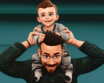 Custom Family Cartoon Portrait, Personalized Pet Art (Digital Portrait)