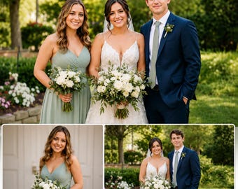 Add Person To Wedding Photo, Realistic Merge Of Different Photos, Add Deceased Loved One, Family Photo Merge, Wedding Photo Edit
