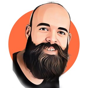 Puede incluir: Una ilustraci&oacute;n de dibujos animados de un hombre con una barba espesa de color marr&oacute;n oscuro y un fondo naranja claro.