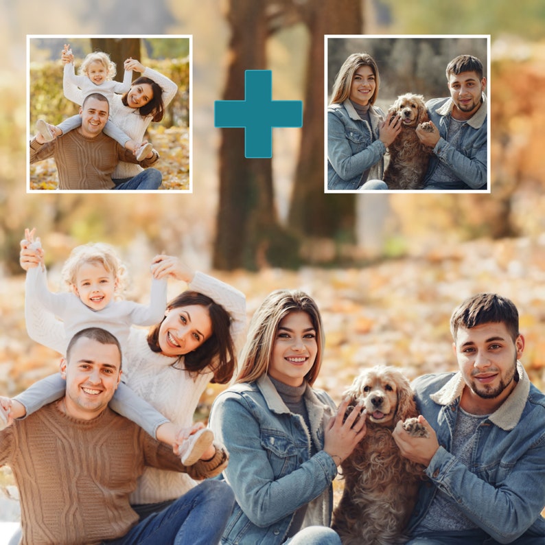 May include: Two couples and their children are sitting on the ground with their dogs. The women are wearing jeans and jackets. The men are wearing jeans and shirts. The children are wearing a variety of clothing. The dogs are brown and white.