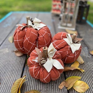 Orange Plaid Fabric Pumpkins: Fall Harvest Thanksgiving Centerpieces