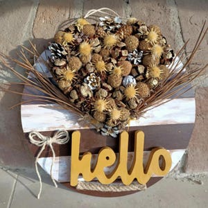 Rustic Door Wreath for Fall | Farmhouse Style Welcome Sign | Natural Dried Flower & Pinecone Wall Hanging | Handmade Front Door Decor