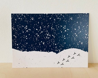 Ansichtkaart vogelpootjes in de sneeuw