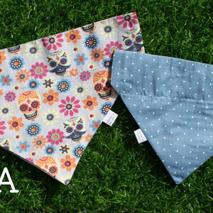 Blue Sugar Skull Halloween Dog or Cat Bandana -  Over Collar & Reversible. Personalisation Available.
