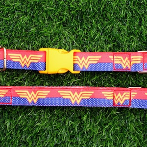 Novelty Cartoon Woman Super Hero Character Inspired Luxury Collar and Lead.  Optional Collar and Lead Bundle