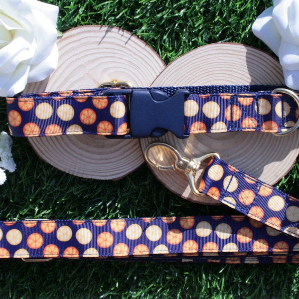 Orange and Navy Fruit Pattern Dog Lead Collar Optional Bundle