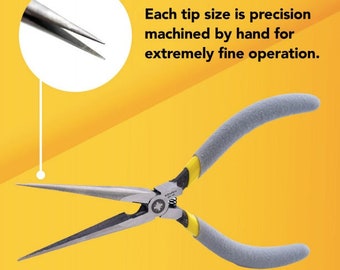 KOUGU Super Precision Long Needle Nose Pliers - 6 Inch Steel Mini Long Nose Pliers With Non Serrated Edge & Non Slip Handles