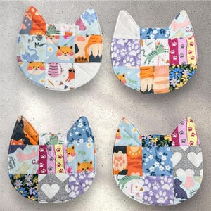 Handmade Quilted Cat Birthday Mug Rug | Patchwork Coaster for Cat Lovers