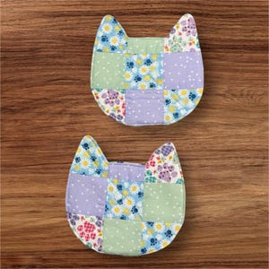 Handmade Quilted Cat Mug Rug | Spring Floral Patchwork Coaster