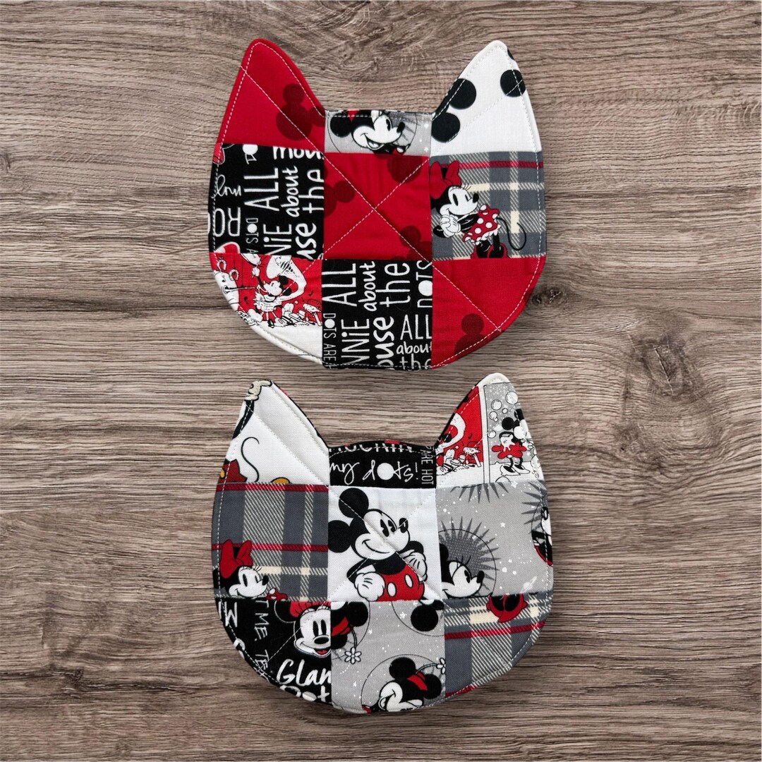 Mouse Rug Coasters Patchwork Cat Mug Rug | Mouse Couple Inspired, Red Black Quilted ...