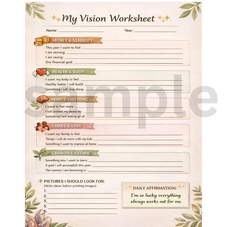 Vision Board Printable Worksheet for Manifesting This 2026 DOWNLOADABLE ...