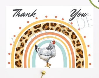 Hen thank you card, chicken thank you card, chicken card, rainbow card, Digital thank you card, printable thank you card, instant download