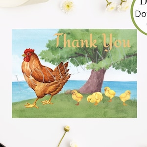 Hen and chicks thank you card, chicken thank you card, chicken card, hen card, chicks card image 1