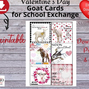 Goat Valentine card, digital download, Goat Valentine printable, kids Goats valentine, goat handout, valentine exchange, goat gift image 1