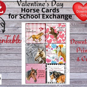 Horse Valentine card, digital download, Horse Valentine printable, kids Horse valentine, horse handout, valentine exchange,
