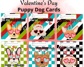 Puppy Dogs Valentine card, digital download printable kids Valentine handout,checkered, Pets Valentine, classroom Valentine, School exchange