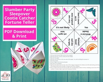Cootie Catcher Fortune Teller Game, Sleepover Party Favor (Printable PDF)