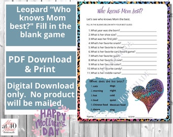 Instant download Who Know's Mom Best Birthday Game or Mothers Day printable game