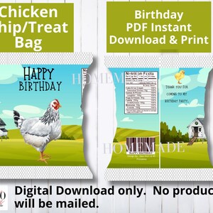 DOWNLOAD DIGITAL Etiquetas de saco de chips com tema de frango para impressão, saco de guloseimas de frango, caixa de guloseimas, download instantâneo, lembrancinha de festa, festa de aniversário