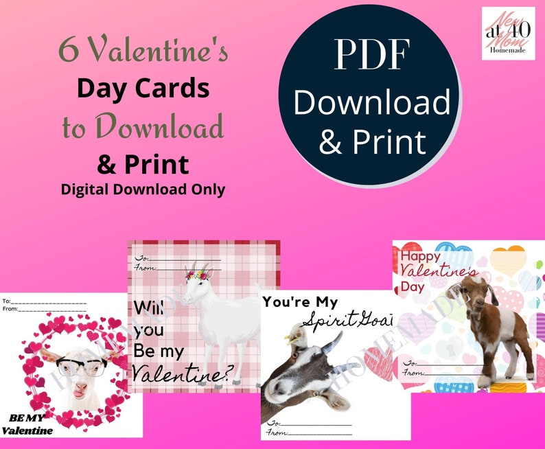 Goat Valentine card, digital download, Goat Valentine printable, kids Goats valentine, goat handout, valentine exchange, goat gift image 2