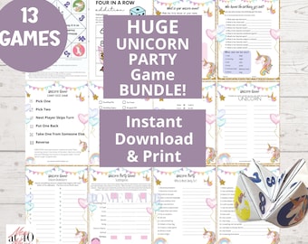 Unicorn Birthday Party Games Bundle: Printable Activities (Instant Download)